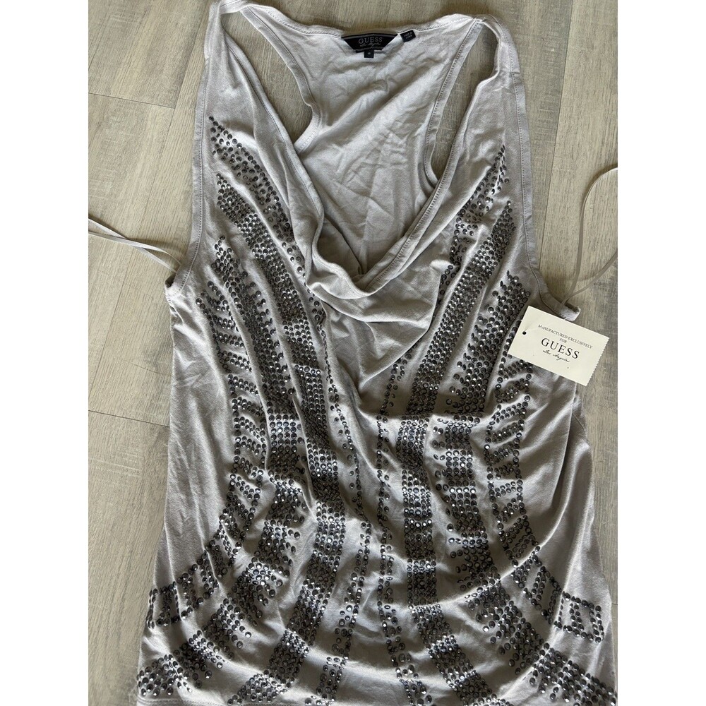Guess Women's Sequin/Gemstone Grey Tank Top Size Medium NWT